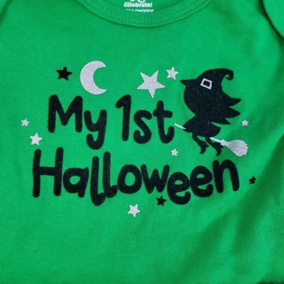 My First Halloween Green and Black Baby Girl Costume with Matching Hat Tutu - Picture 6 of 9